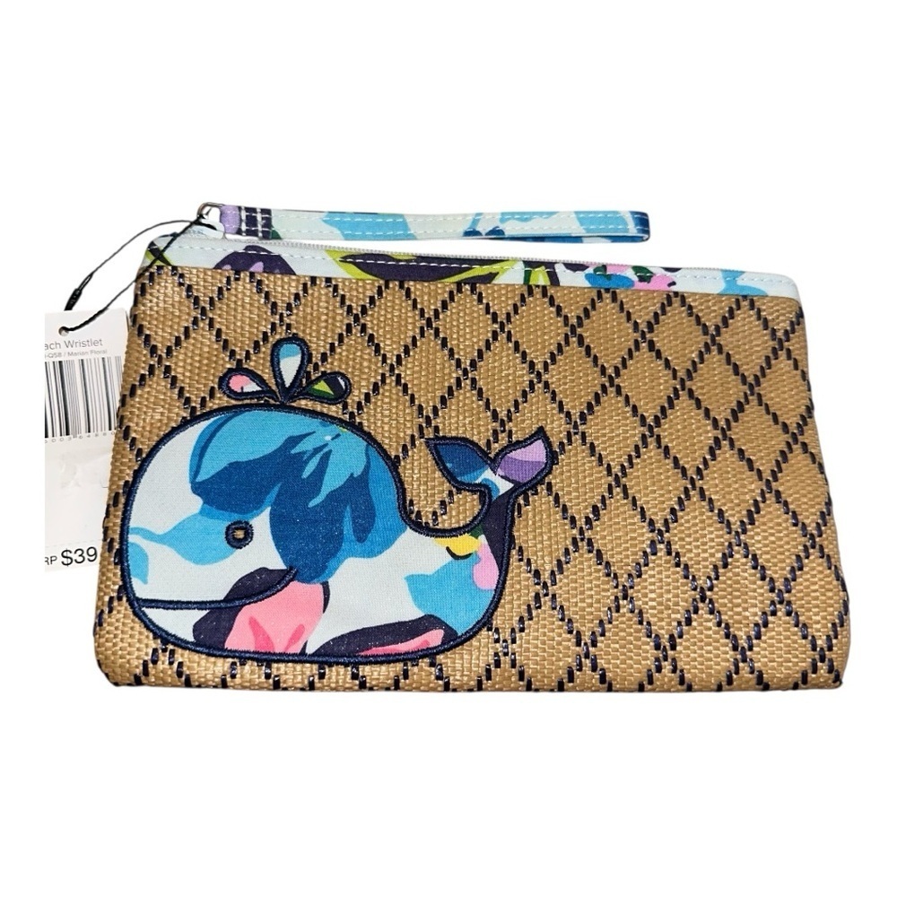 NWT Vera Bradley Whale Print Wristlet- Blue and Tan